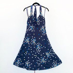 Monsoon Blue Tie-Neck Cotton Polka Dot Dress